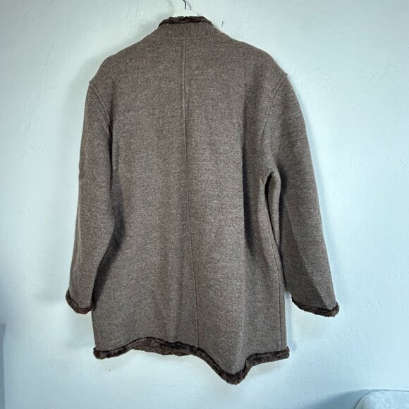 Geiger Collections Womens Brown Pure Wool Fur Trim Cardigan Sweater Coat Size 40 - Picture 2 of 13